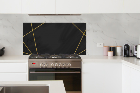 Spatscherm keuken - Geometrisch patroon van gouden lijnen op een zwarte achtergrond-thumbnail-4