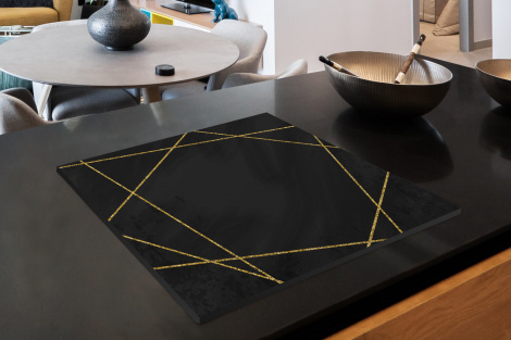 Herdabdeckplatte Geometrisches Muster aus goldenen Linien auf schwarzem Hintergrund-thumbnail-2