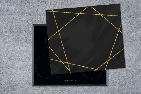 Herdabdeckplatte Geometrisches Muster aus goldenen Linien auf schwarzem Hintergrund-1