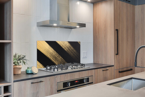 Spritzschutz Küche - Goldene Farbstreifen auf schwarzem Hintergrund-2