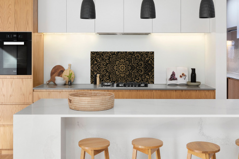 Spritzschutz Küche - Goldenes Muster auf schwarzem Hintergrund-thumbnail-3