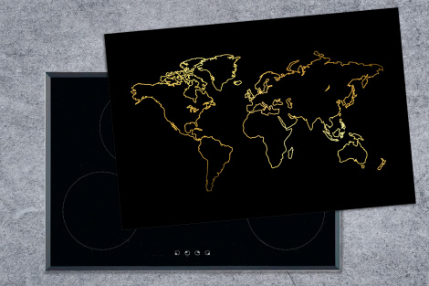 Herdabdeckplatte Goldene Weltkarte auf schwarzem Hintergrund