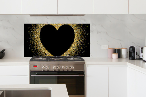 Spatscherm keuken - Gouden hart op een zwarte achtergrond-4