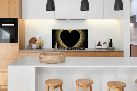 Spatscherm keuken - Gouden hart op een zwarte achtergrond-3