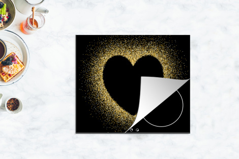 Herdabdeckplatte Goldenes Herz auf schwarzem Hintergrund-4