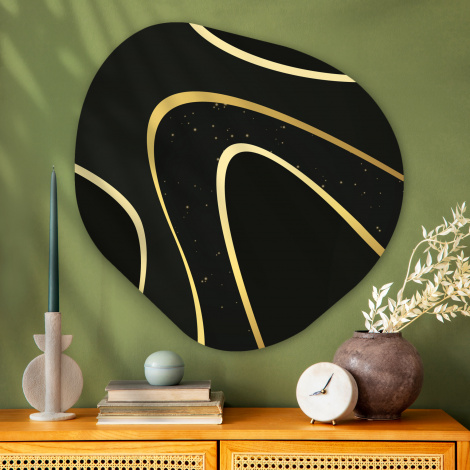 Organisch schilderij - Gouden golven op een zwarte achtergrond-3