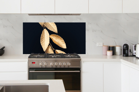 Spritzschutz Küche - Blätter - Schwarz - Gold - Luxus - Pflanzen-4