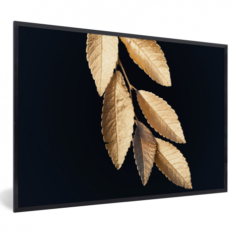 Poster mit Rahmen - Blätter - Schwarz - Gold - Luxus - Pflanzen - Horizontal