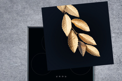 Herdabdeckplatte - Blätter - Schwarz - Gold - Luxus - Pflanzen-thumbnail-1