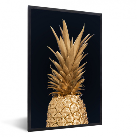 Poster mit Rahmen - Ananas - Gold - Farbe - Schwarz - Obst - Luxus - Vertikal-thumbnail-1