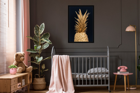 Poster mit Rahmen - Ananas - Gold - Farbe - Schwarz - Obst - Luxus - Vertikal-3