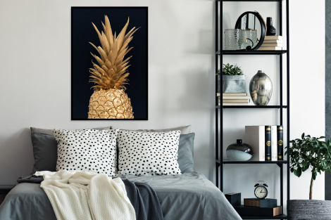 Poster mit Rahmen - Ananas - Gold - Farbe - Schwarz - Obst - Luxus - Vertikal-4