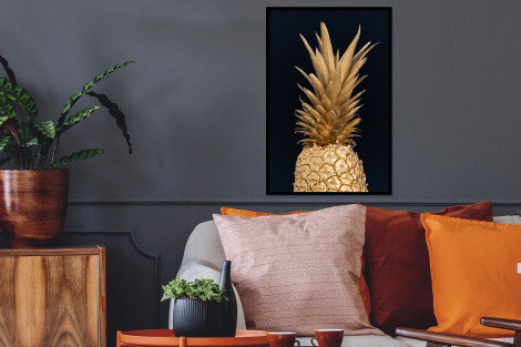 Poster mit Rahmen - Ananas - Gold - Farbe - Schwarz - Obst - Luxus - Vertikal-2
