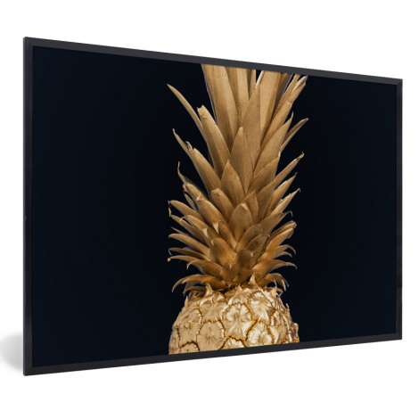 Poster mit Rahmen - Ananas - Gold - Farbe - Schwarz - Obst - Luxus - Horizontal-1