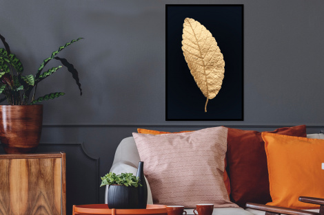 Poster mit Rahmen - Schwarz und Gold - Blätter - Schwarz - Pflanzen - Luxus - Vertikal-thumbnail-2
