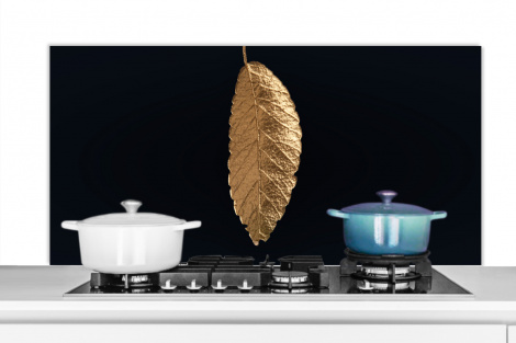 Spritzschutz Küche - Blätter - Schwarz - Gold - Luxus - Natur