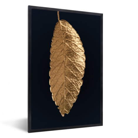 Poster mit Rahmen - Blätter - Schwarz - Gold - Luxus - Natur - Vertikal-1