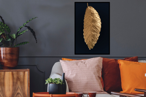 Poster mit Rahmen - Blätter - Schwarz - Gold - Luxus - Natur - Vertikal-2