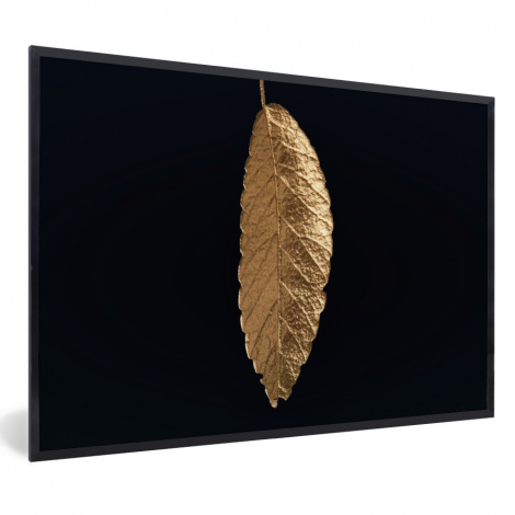 Poster mit Rahmen - Blätter - Schwarz - Gold - Luxus - Natur - Horizontal