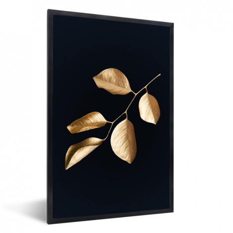 Poster mit Rahmen - Blätter - Zweig - Gold - Luxus - Vertikal-thumbnail-1