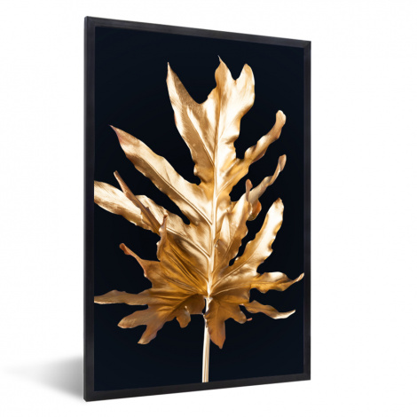 Poster mit Rahmen - Blätter - Gold - Herbst - Natur - Luxus - Vertikal