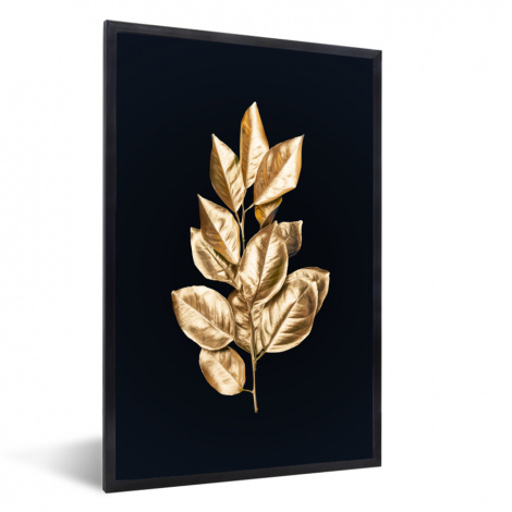 Poster met lijst - Plant - Bladeren - Goud - Zwart - Luxe - Staand