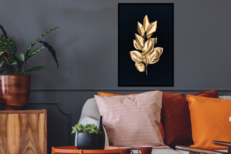 Poster mit Rahmen - Pflanze - Blätter - Gold - Schwarz - Luxus - Vertikal-thumbnail-2