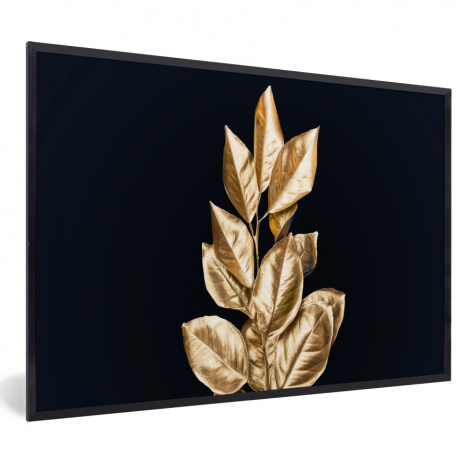 Poster mit Rahmen - Pflanze - Blätter - Gold - Schwarz - Luxus - Horizontal-1