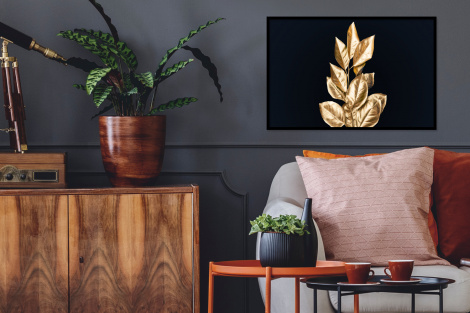 Poster mit Rahmen - Pflanze - Blätter - Gold - Schwarz - Luxus - Horizontal-2
