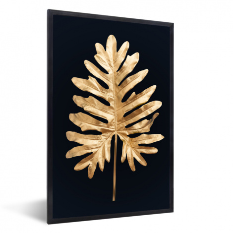 Poster mit Rahmen - Blätter - Herbst - Gold - Schwarz - Natur - Luxus - Vertikal-1