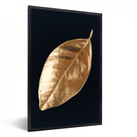 Poster met lijst - Bladeren - Black en gold - Luxe - Natuur - Planten - Staand