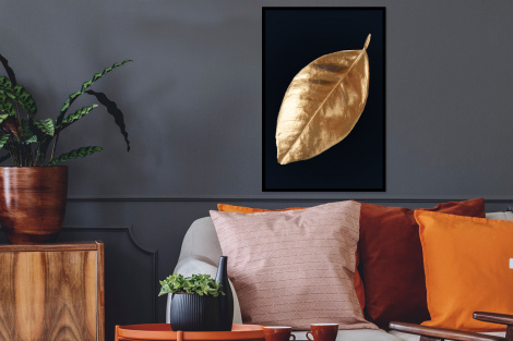 Poster met lijst - Bladeren - Black en gold - Luxe - Natuur - Planten - Staand-2