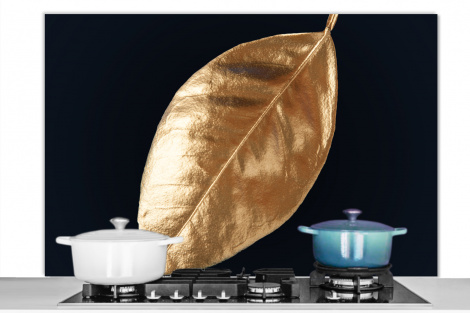 Spritzschutz Küche - Blätter - Schwarz und Gold - Luxus - Natur - Pflanzen