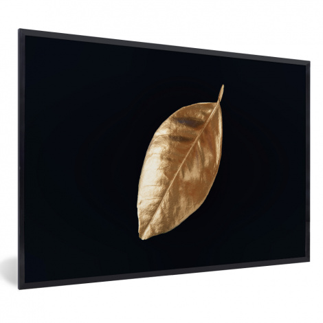 Poster met lijst - Bladeren - Black en gold - Luxe - Natuur - Planten - Liggend-1