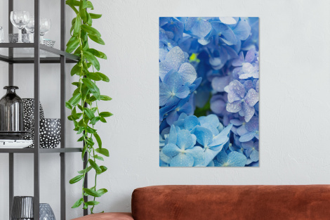 Canvas - Hortensia - Waterdruppel - Bloemen - Botanisch - Blauw-2