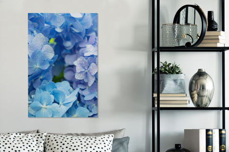 Canvas - Hortensia - Waterdruppel - Bloemen - Botanisch - Blauw-3