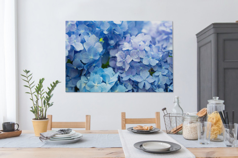 Leinwand - Hortensie - Wassertropfen - Floral - Botanisch - Blau-4