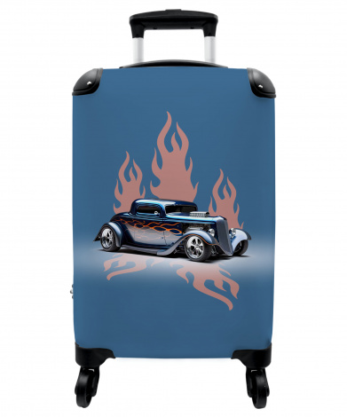 Koffer - Auto - Blauw - Vlammen - Vintage
