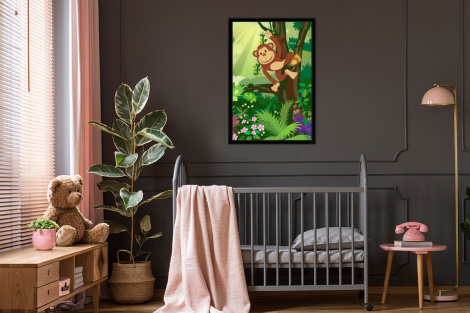 Poster mit Rahmen - Affe - Dschungel - Jungen - Mädchen - Blumen - Kinder - Vertikal-3