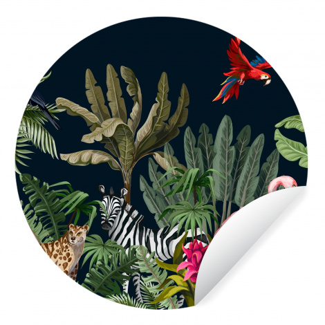 Runde Tapete - Dschungel - Pflanzen - Tiere - Kinder - Flamingo - Zebra-1