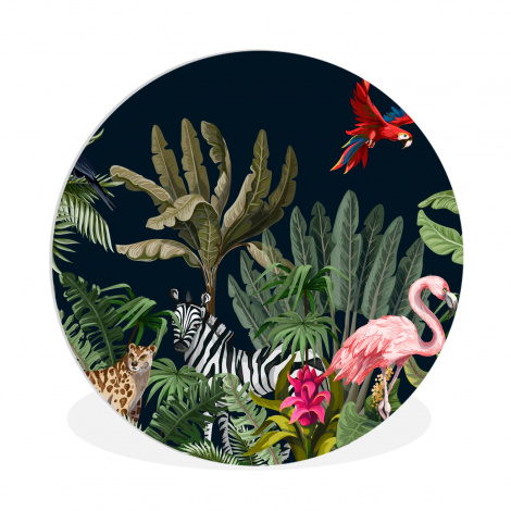 Muurcirkel - Jungle - Planten - Dieren - Kinderen - Flamingo - Zebra-thumbnail-1
