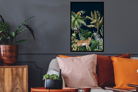 Poster mit Rahmen - Dschungel - Pflanzen - Tiere - Kinder - Flamingo - Zebra - Vertikal-thumbnail-2