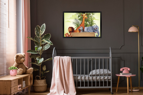 Poster mit Rahmen - Dschungeltiere - Natur - Kinder - Giraffe - Horizontal-3