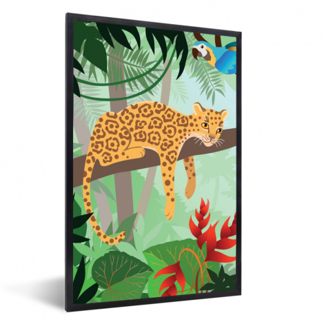 Poster met lijst - Jungle dieren - Toekan - Jongens - Meiden - Luipaard - Staand