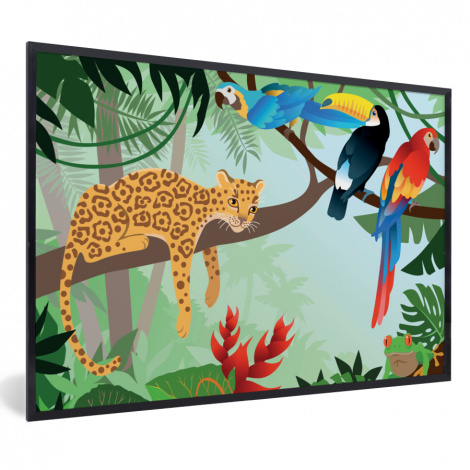 Poster met lijst - Jungle dieren - Toekan - Jongens - Meiden - Luipaard - Liggend-1
