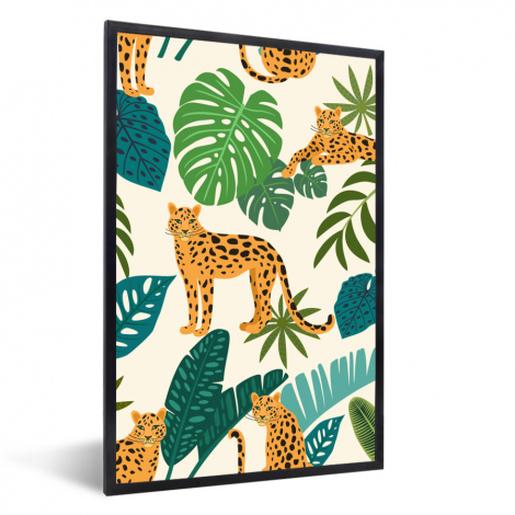Poster mit Rahmen - Dschungel - Leopard - Pflanzen - Muster - Mädchen - Jungen - Vertikal-1