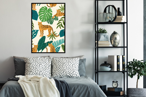 Poster mit Rahmen - Dschungel - Leopard - Pflanzen - Muster - Mädchen - Jungen - Vertikal-thumbnail-4