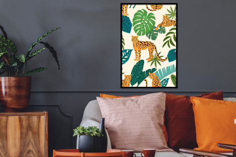 Poster mit Rahmen - Dschungel - Leopard - Pflanzen - Muster - Mädchen - Jungen - Vertikal-2