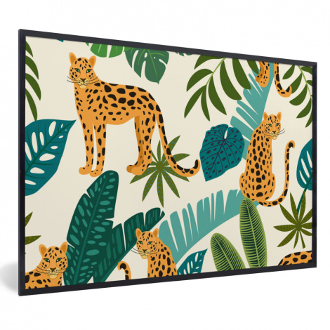 Poster mit Rahmen - Dschungel - Leopard - Pflanzen - Muster - Mädchen - Jungen - Horizontal