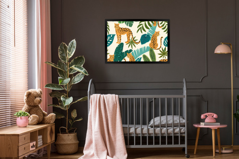 Poster mit Rahmen - Dschungel - Leopard - Pflanzen - Muster - Mädchen - Jungen - Horizontal-3